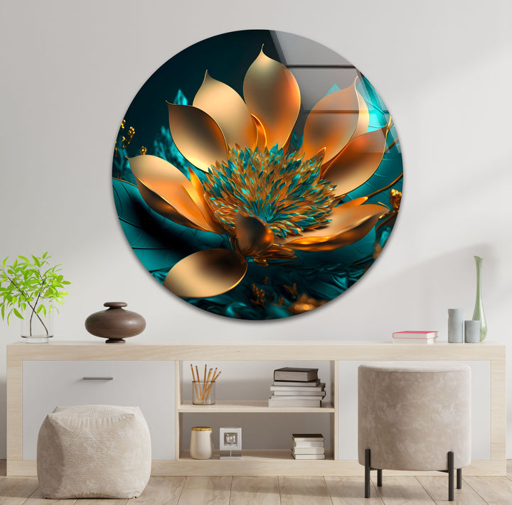 Golden Bloom Radiance – Modern Glass Wall Art