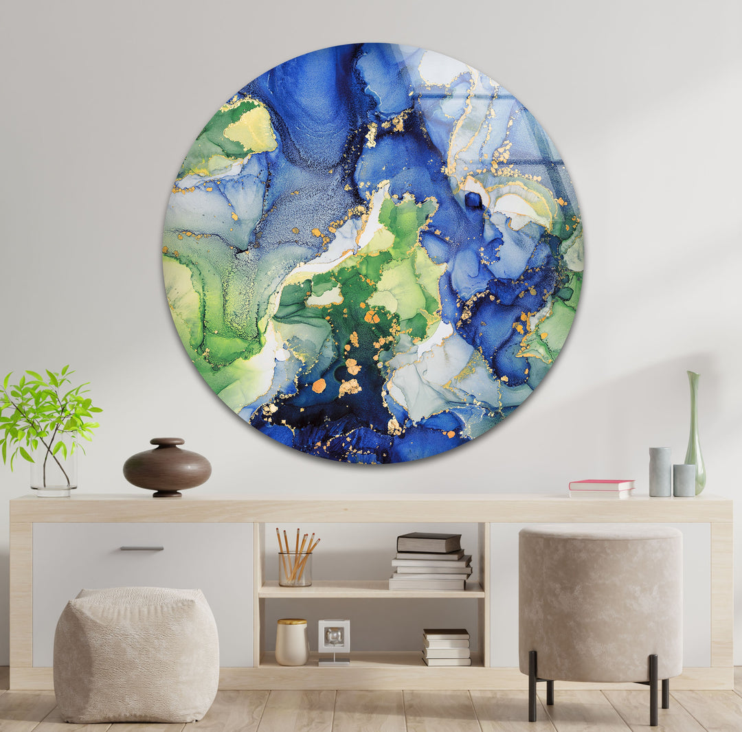 Emerald Ocean Currents – Blue & Green Abstract Glass Wall Art