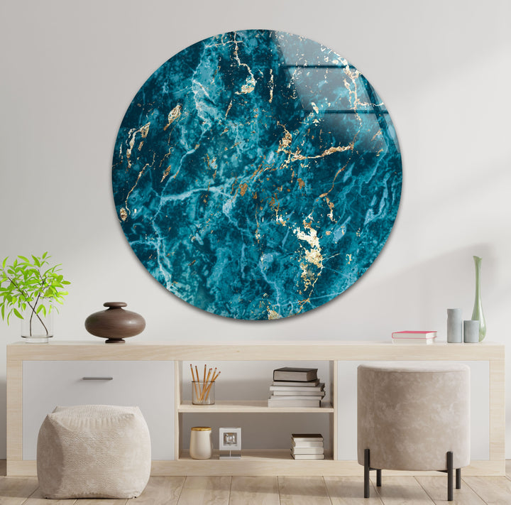 Turquoise Veins – Deep Ocean Blue Glass Wall Art