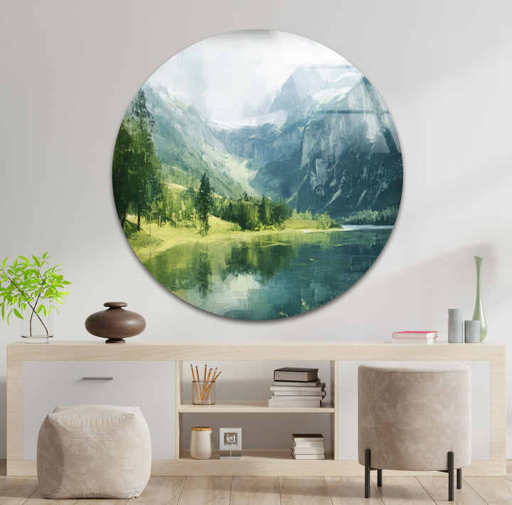 Alpine Serenity – Landschafts-Wandkunst aus Glas
