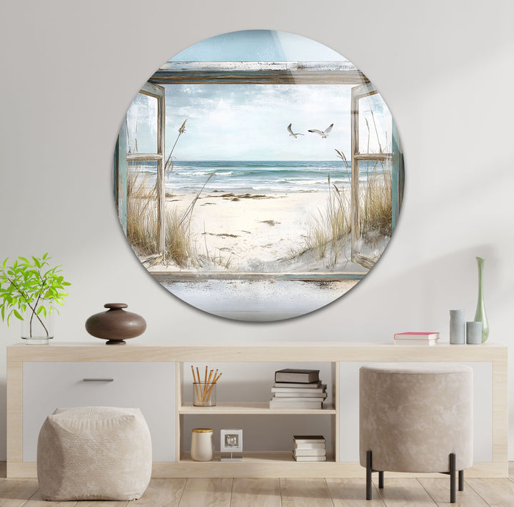 Seaside Freedom – Vintage Window View Glass Wall Art