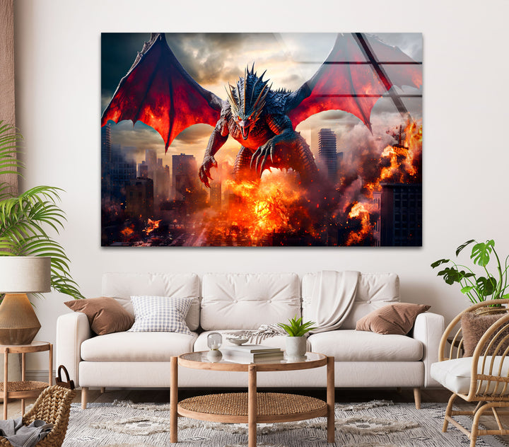 Dragon apocalyptic scene, with a powerful creature bringing fiery devastation.
