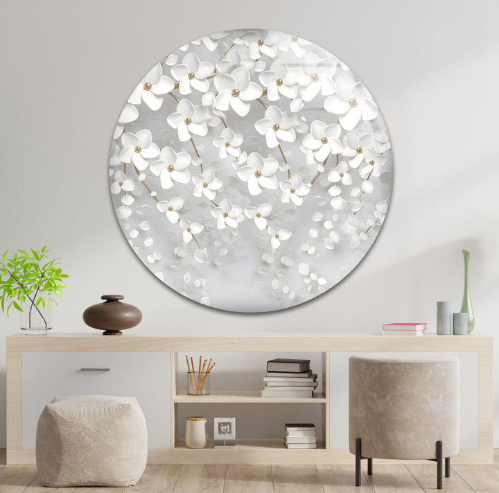 White Blossom Serenity – Elegant Floral Glass Wall Art