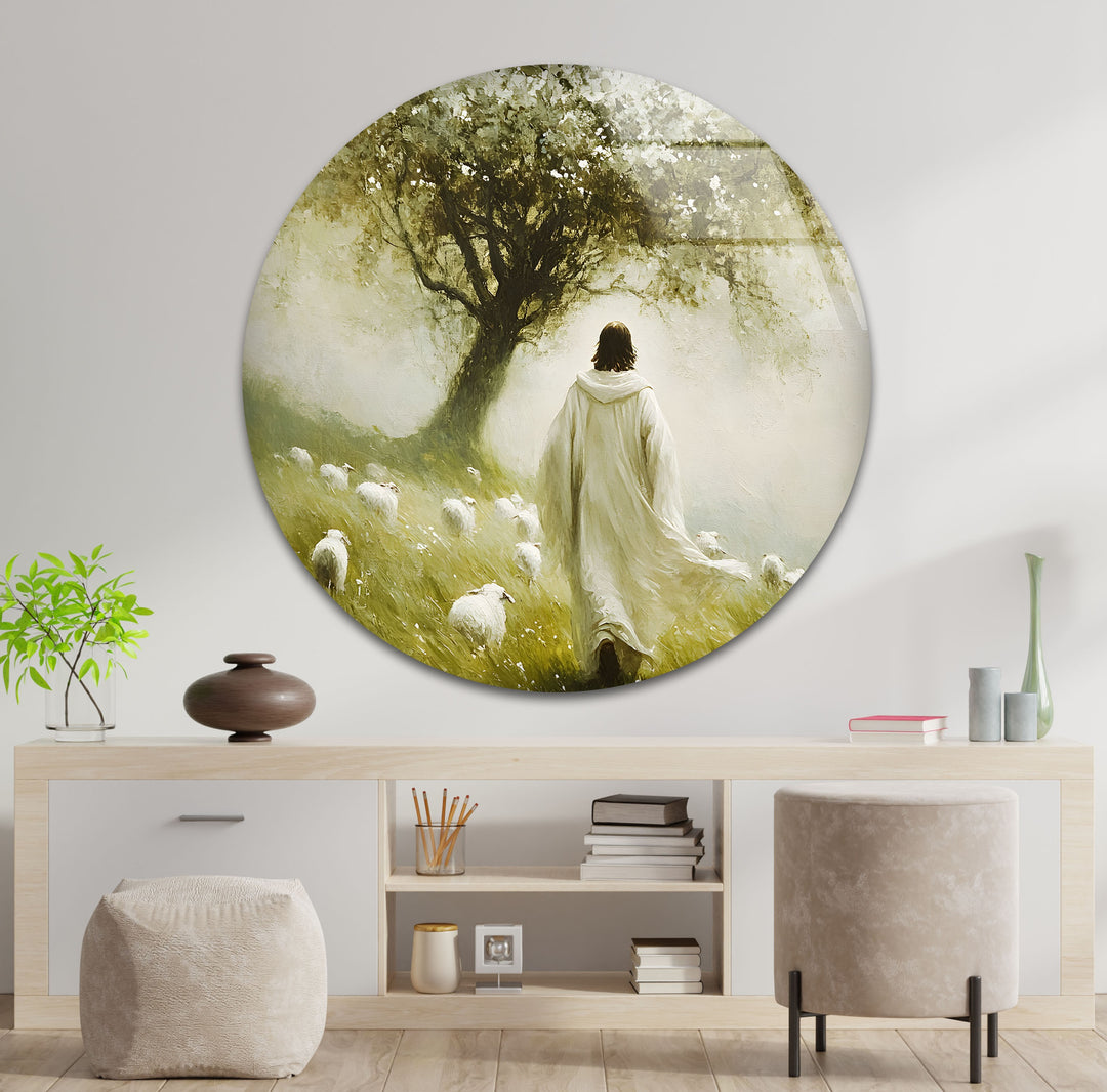 The Good Shepherd – Peaceful Christian Glass Wall Art