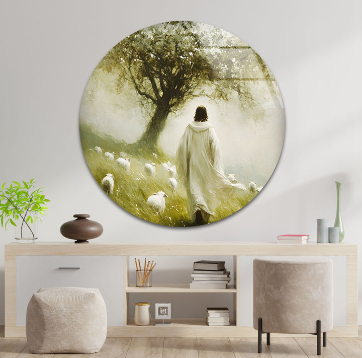 The Good Shepherd – Peaceful Christian Glass Wall Art