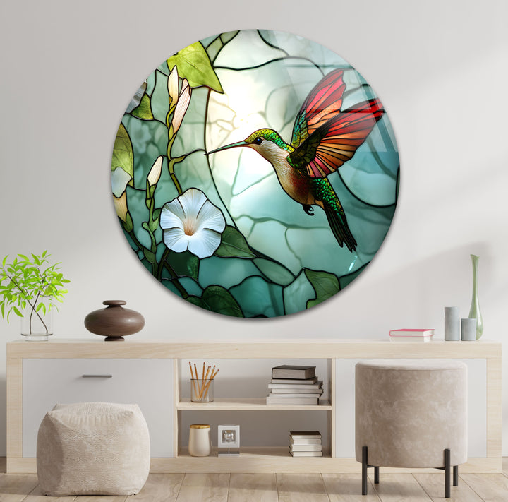 Strahlender Kolibri und Prunkwinde – Tierische Glaswandkunst
