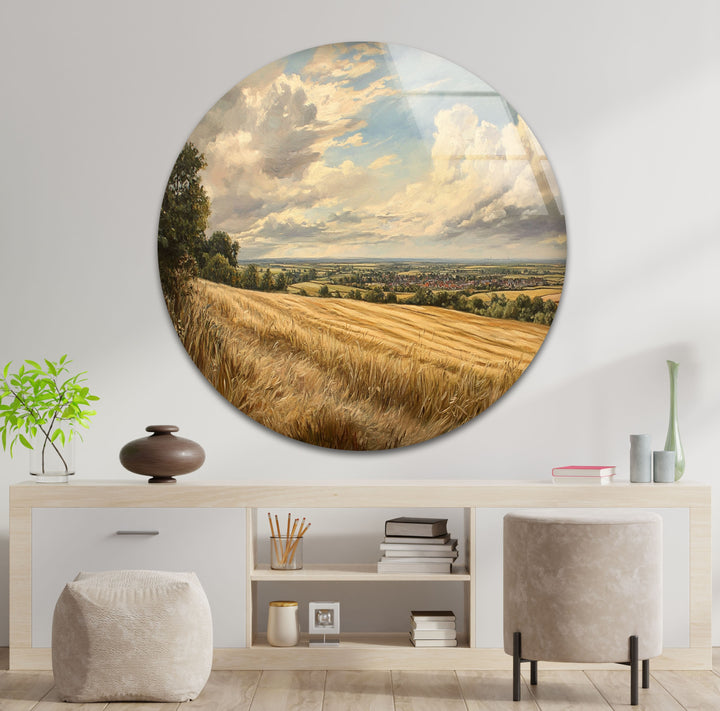 Golden Fields Horizon – Panoramic Wheat Landscape Glass Wall Art