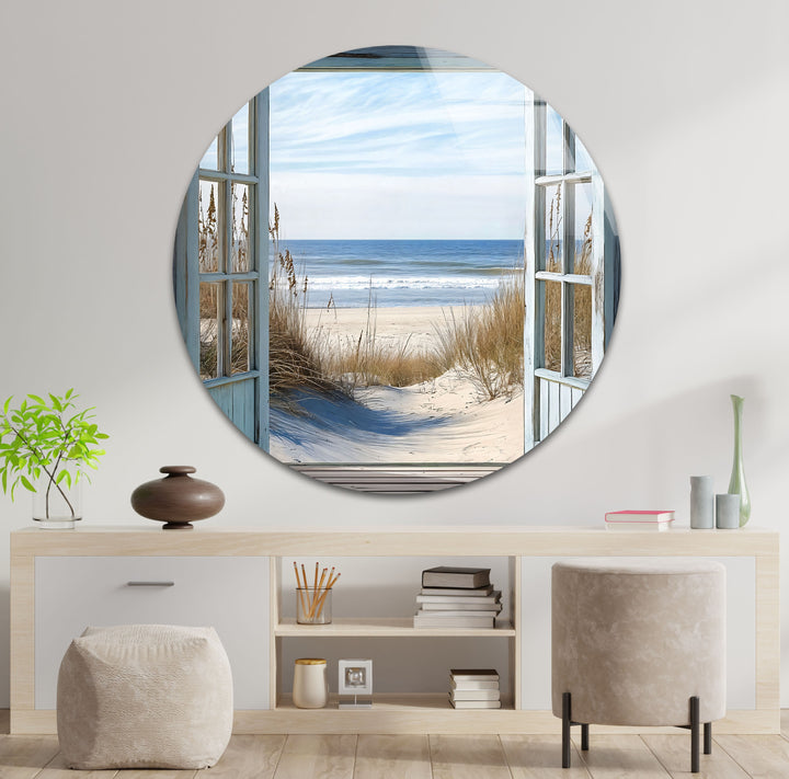 Ocean Breeze Escape – Open Window View Glass Wall Art