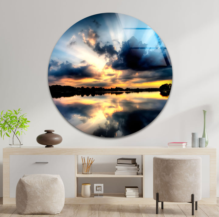 Reflections of Heaven – Sunset Lake Glass Wall Art