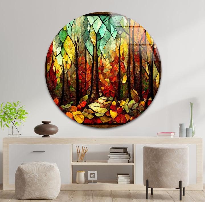 Enchanted Forest in Autumn – Stained Glass Glass Wall Art