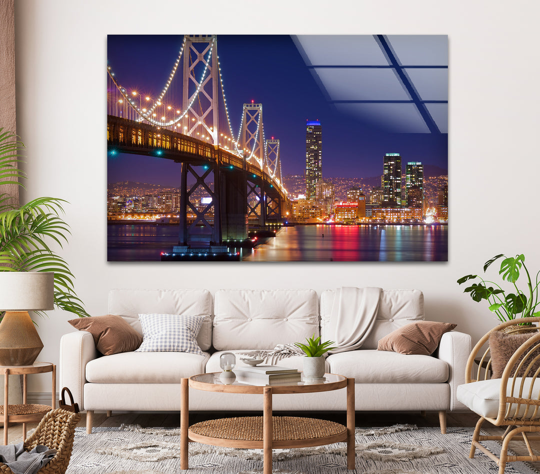 Bay Bridge Glaswandkunst – Ikonisches Stadtbild von San Francisco bei Nacht
