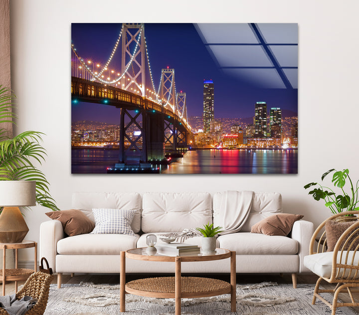 Bay Bridge Glaswandkunst – Ikonisches Stadtbild von San Francisco bei Nacht