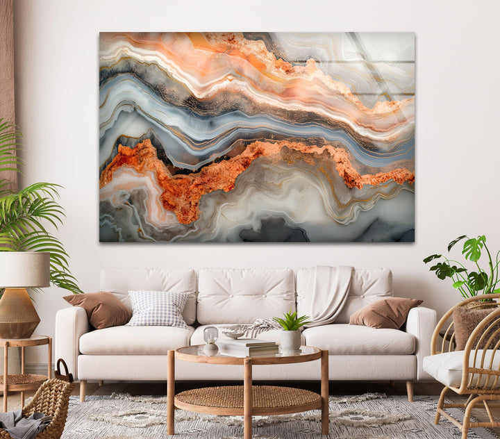 Orange Marble Veins Glass Wall Art