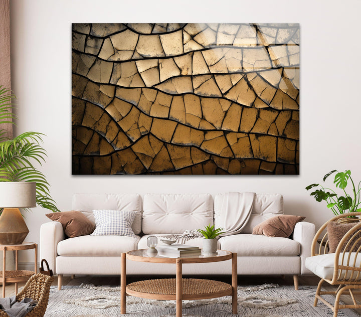 Brown Cracked Abstract Glass Wall Art glass pictures for Wall, glass prints wall art