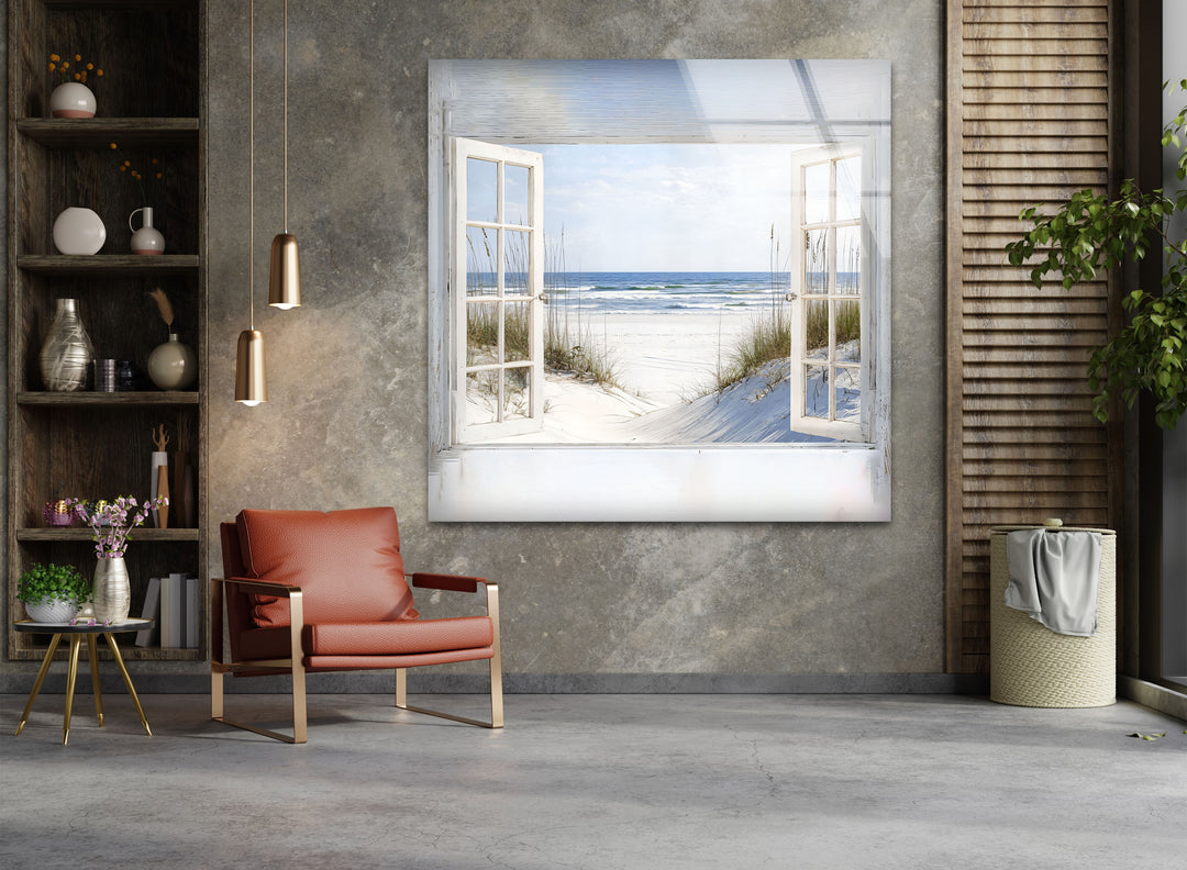White Sands Serenity – Open Window Coastal Glass Wall Art