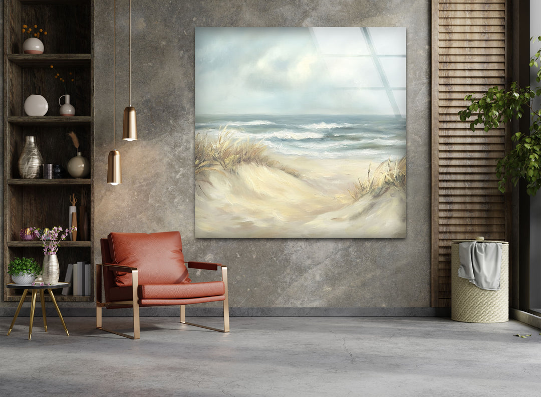 Coastal Breeze – Serene Beachscape Glass Wall Art