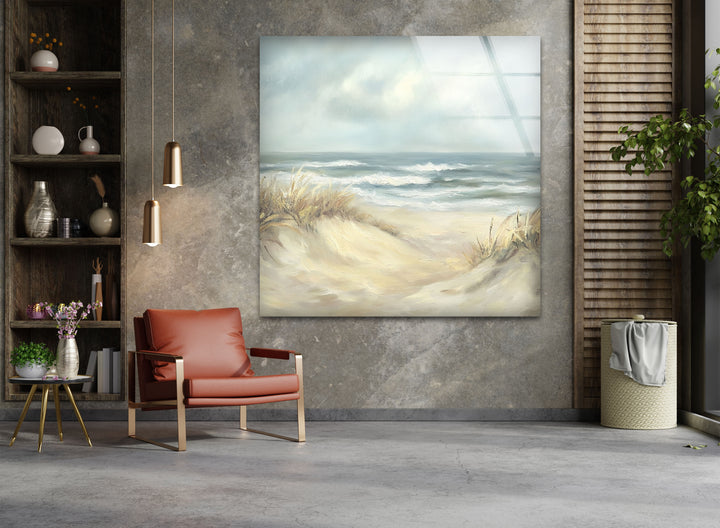 Coastal Breeze – Serene Beachscape Glass Wall Art