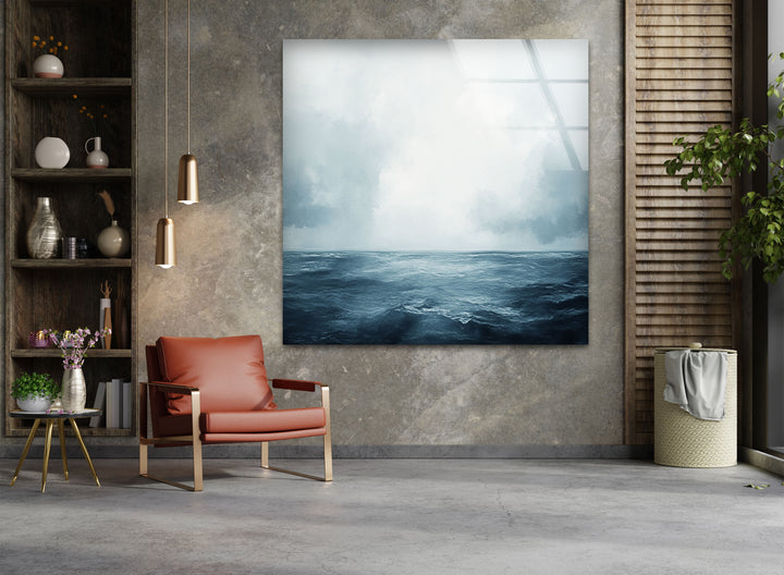 Endless Blue Horizon – Minimalist Ocean and Sky Glass Wall Art