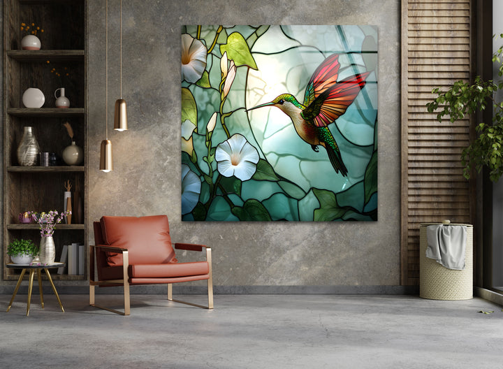 Strahlender Kolibri und Prunkwinde – Tierische Glaswandkunst