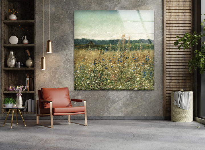 Wildflower Meadow – Tranquil Pastoral Glass Wall Art