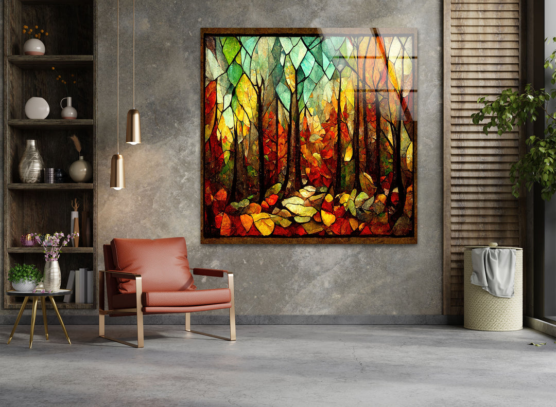 Enchanted Forest in Autumn – Stained Glass Glass Wall Art