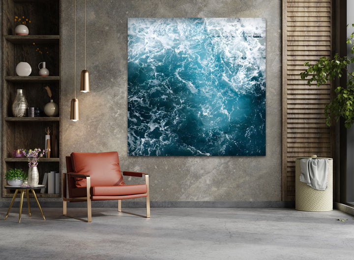Turbulent Depths – Abstract Ocean Glass Wall Art