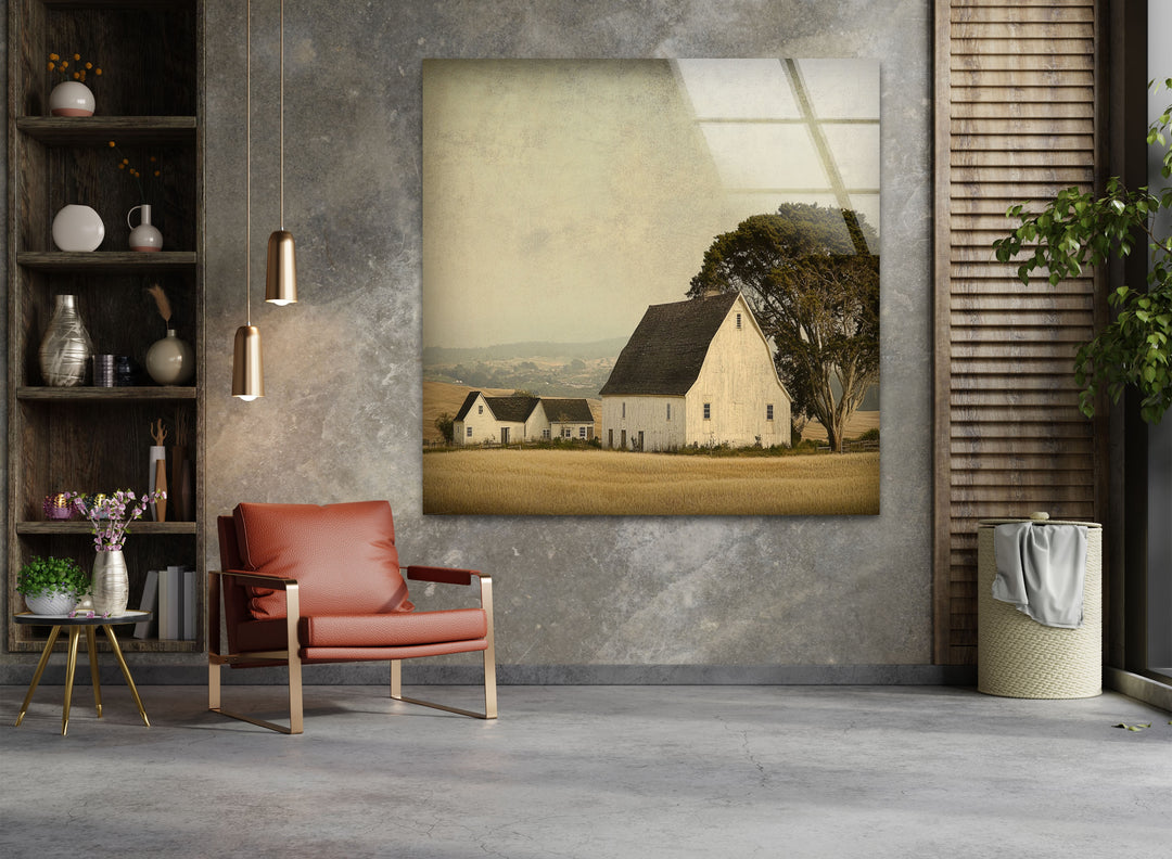 Rustic Farmstead Charm – Vintage Countryside Barn Glass Wall Art
