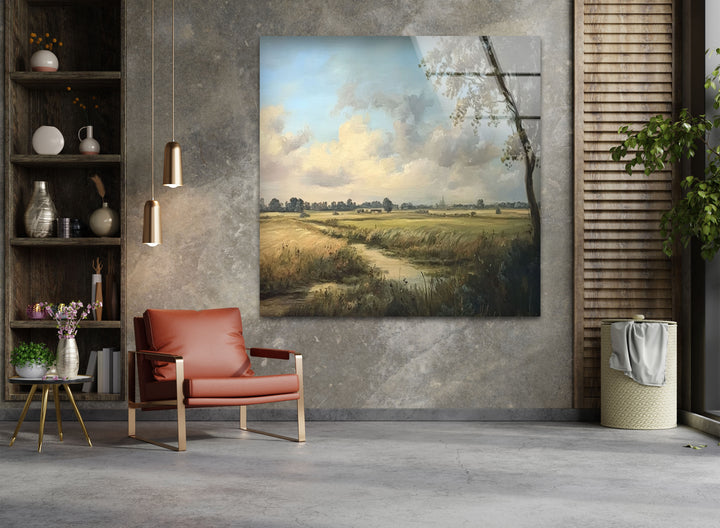 Golden Meadow Horizon – Landscape Glass Wall Art
