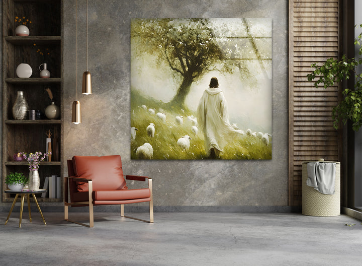 The Good Shepherd – Peaceful Christian Glass Wall Art