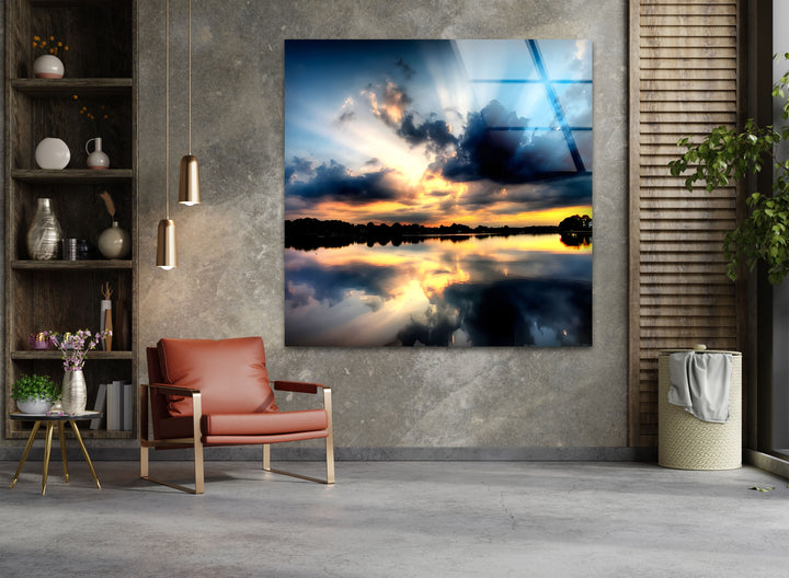 Reflections of Heaven – Sunset Lake Glass Wall Art