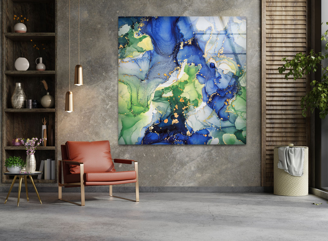 Emerald Ocean Currents – Blue & Green Abstract Glass Wall Art
