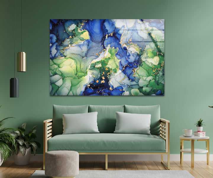 Emerald Ocean Currents – Blue & Green Abstract Glass Wall Art