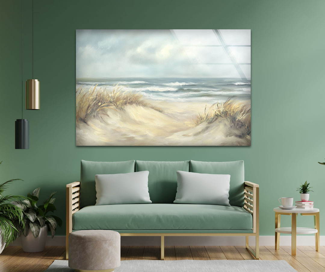 Coastal Breeze – Serene Beachscape Glass Wall Art