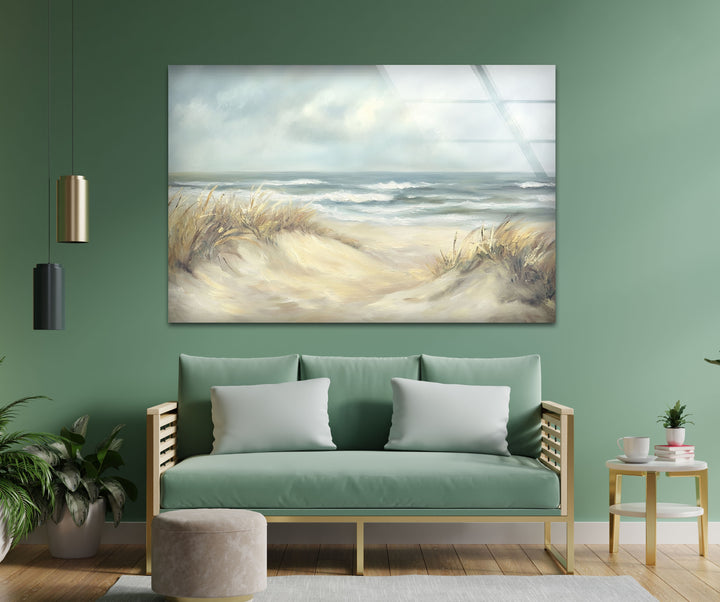 Coastal Breeze – Serene Beachscape Glass Wall Art