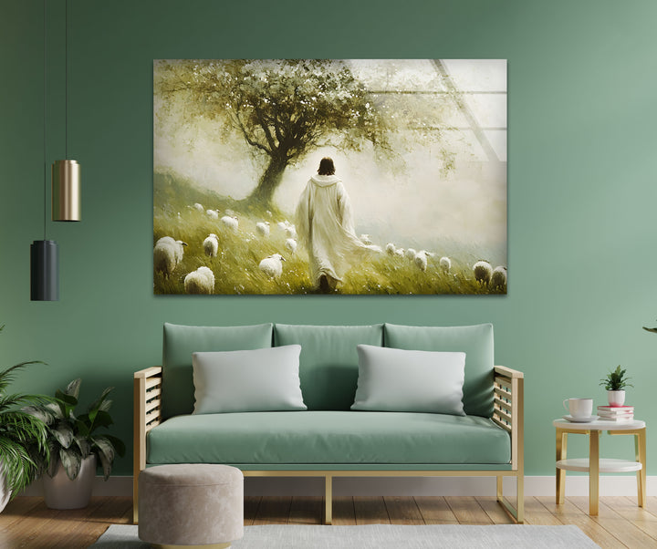 The Good Shepherd – Peaceful Christian Glass Wall Art