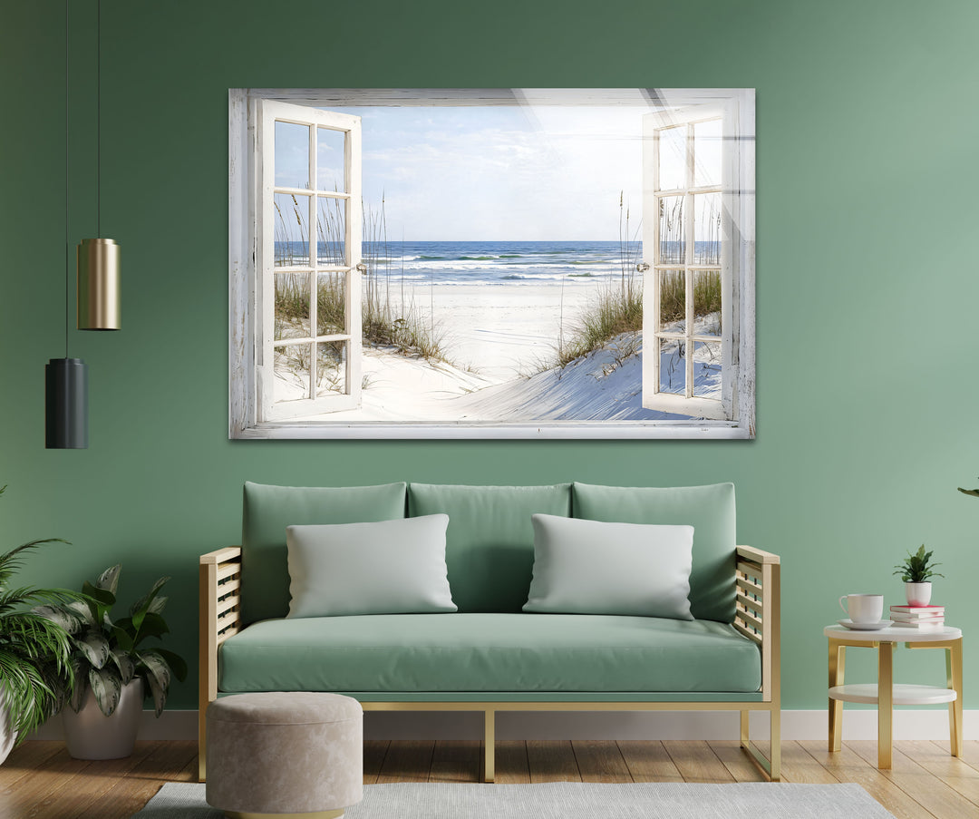 White Sands Serenity – Open Window Coastal Glass Wall Art
