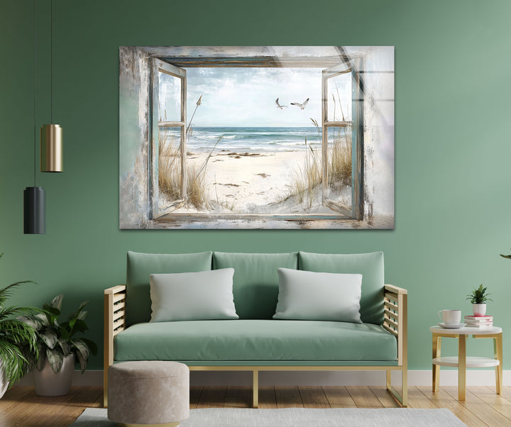 Seaside Freedom – Vintage Window View Glass Wall Art