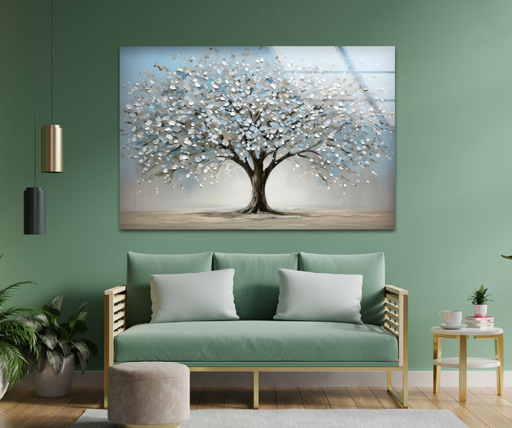 Blossoming Serenity Tree – Textured Modern Nature Glass Wall Art