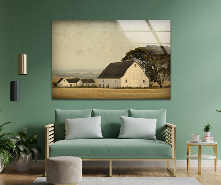 Rustic Farmstead Charm – Vintage Countryside Barn Glass Wall Art