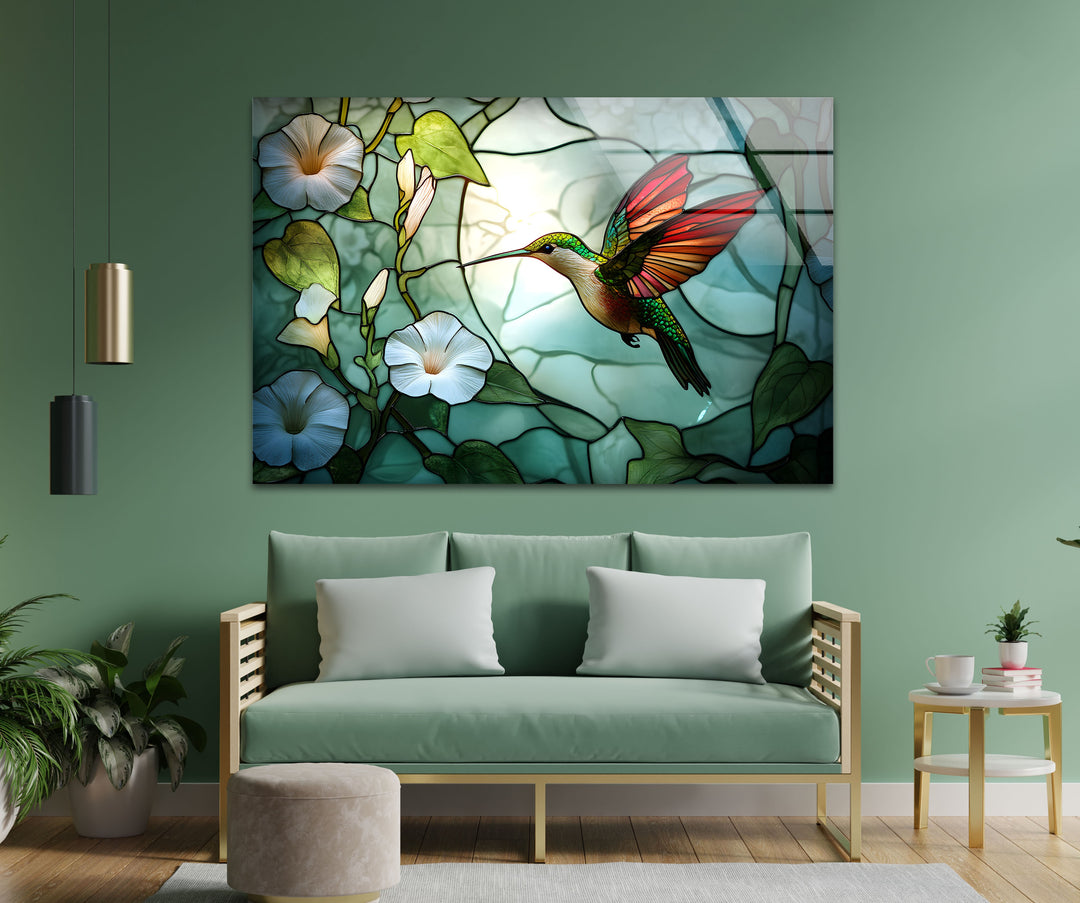 Strahlender Kolibri und Prunkwinde – Tierische Glaswandkunst