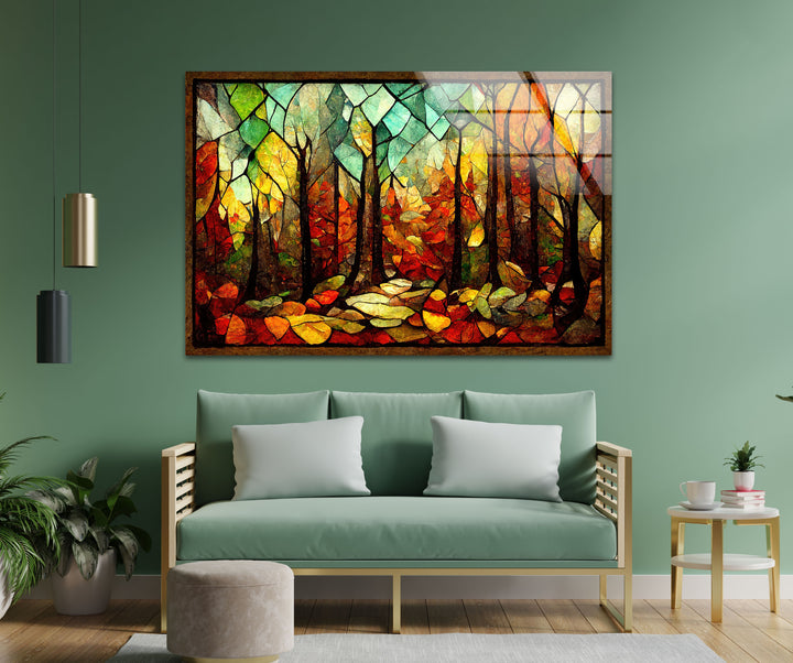 Enchanted Forest in Autumn – Stained Glass Glass Wall Art