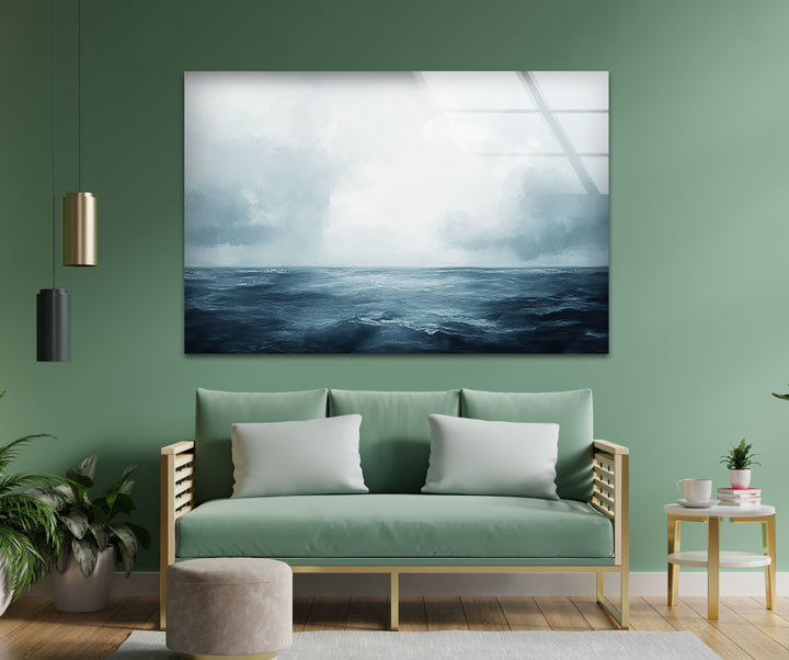 Endless Blue Horizon – Minimalist Ocean and Sky Glass Wall Art