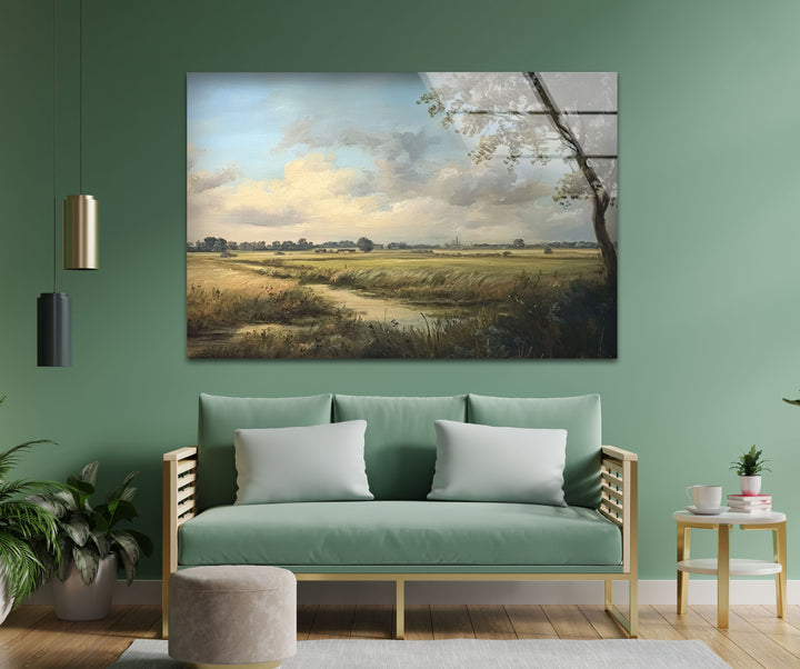 Golden Meadow Horizon – Landscape Glass Wall Art
