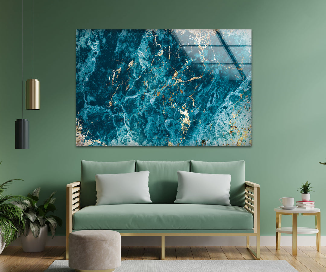 Turquoise Veins – Deep Ocean Blue Glass Wall Art