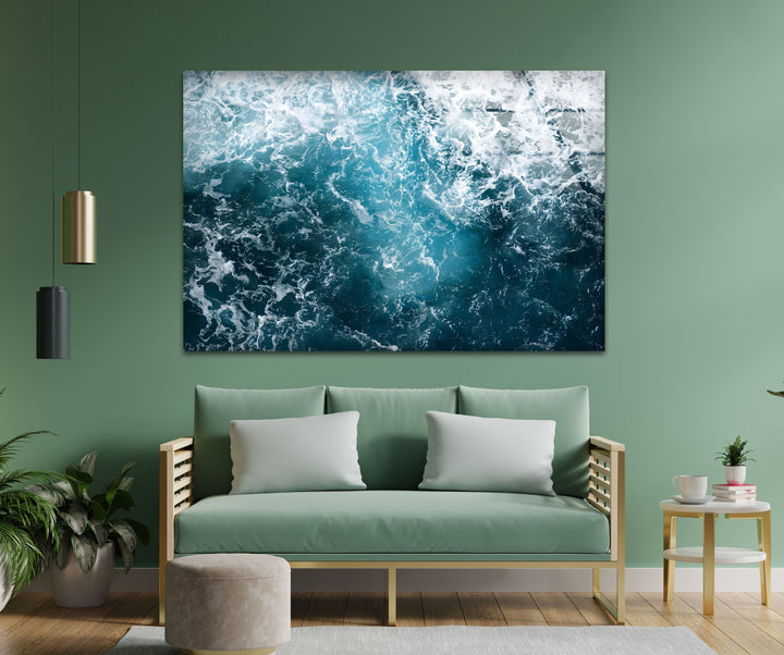 Turbulent Depths – Abstract Ocean Glass Wall Art