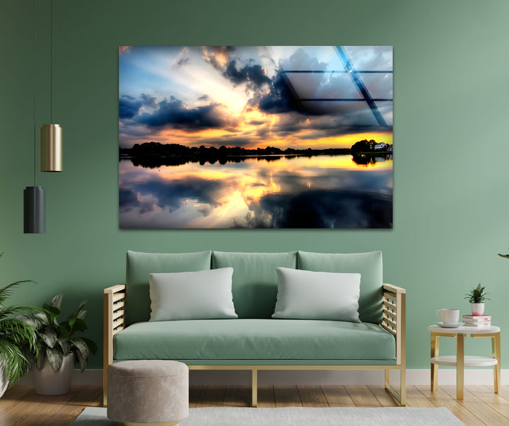 Reflections of Heaven – Sunset Lake Glass Wall Art