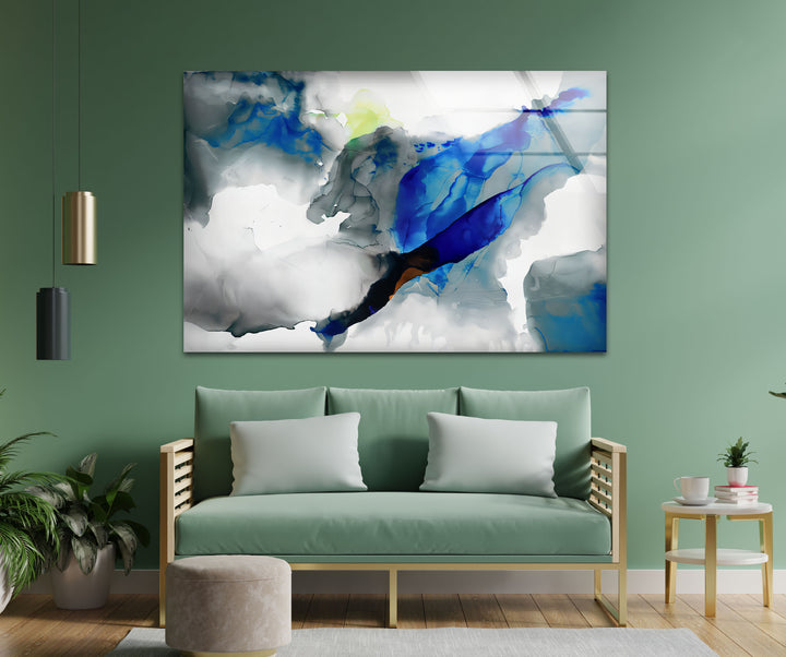 Azure Drift – Abstract Blue Glass Wall Art
