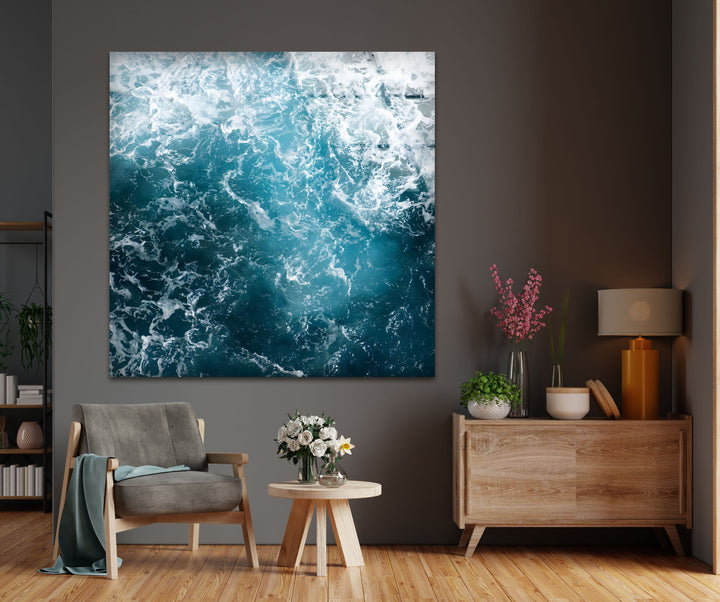 Turbulent Depths – Abstract Ocean Glass Wall Art