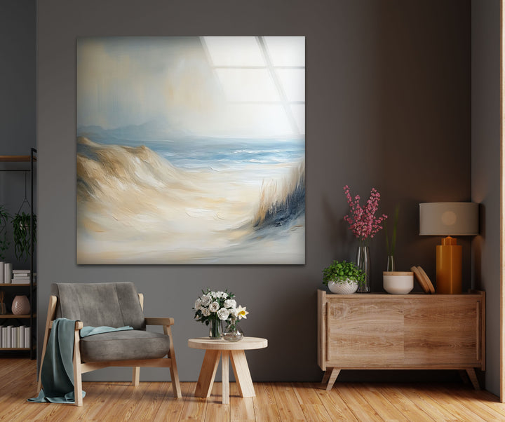 Whispers of the Dunes – Tranquil Coastal Glass Wall Art
