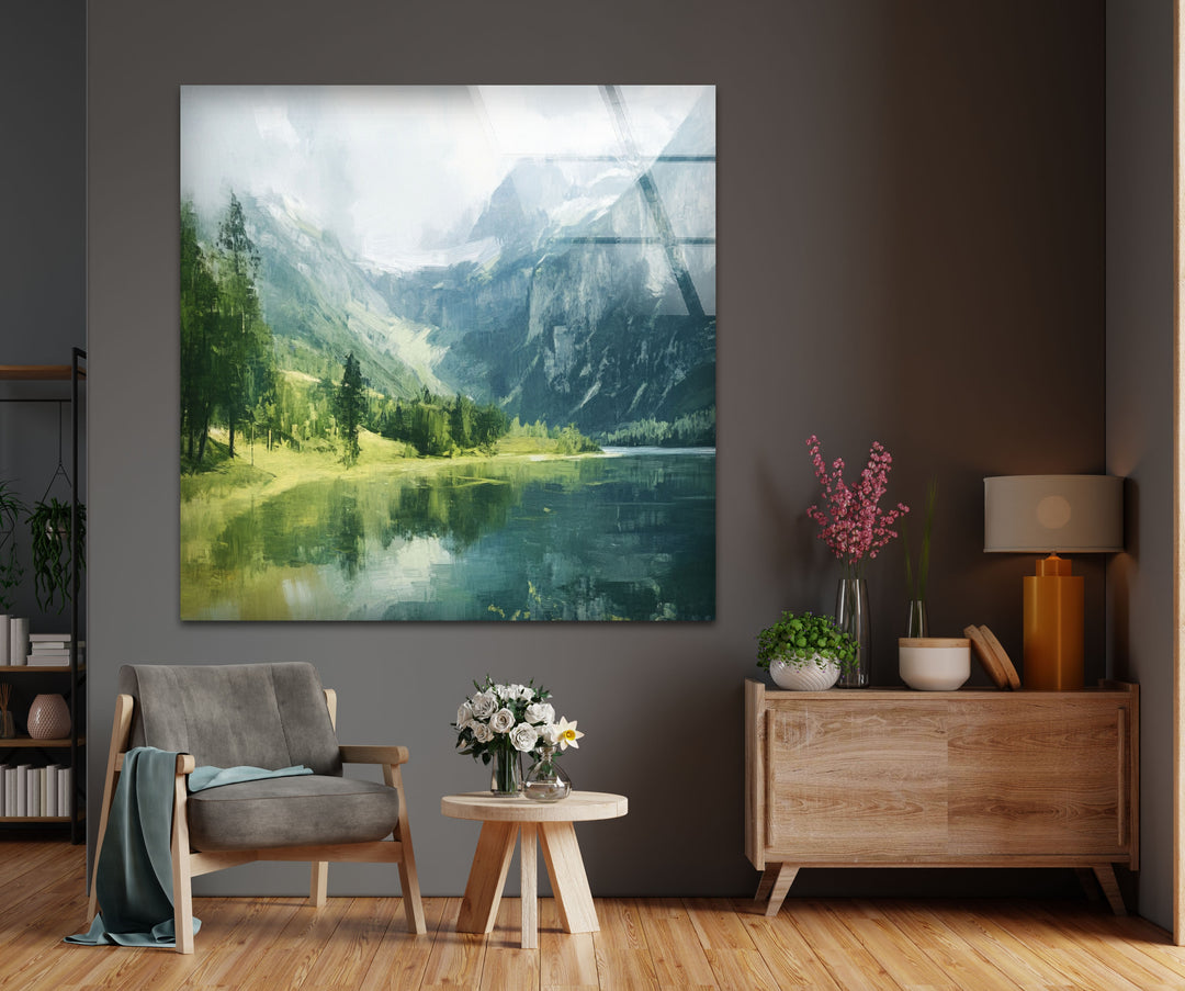 Alpine Serenity – Landschafts-Wandkunst aus Glas